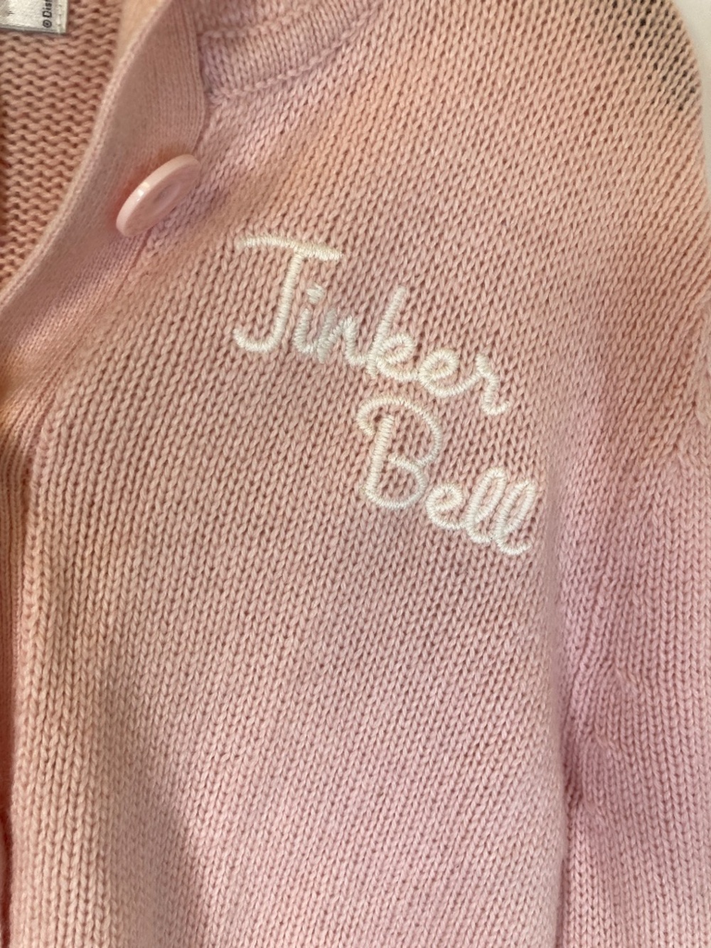 Disney Tinkerbell Pink Cardigan Sweater Sz L Hood Embroidered Accents - Picture 4 of 14